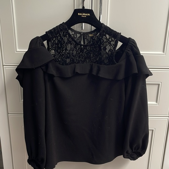 Maje black cold shoulder cut off blouse top long sleeve Size 1 size s - Picture 10 of 11